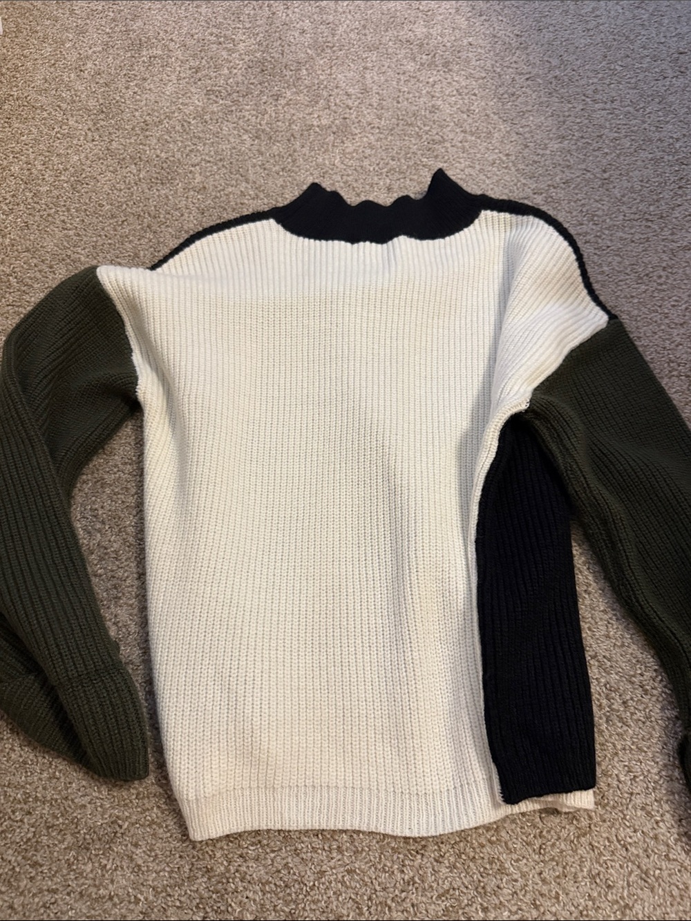 Colorblock Ribbed Knit Sweater - Ivory, Olive & Black